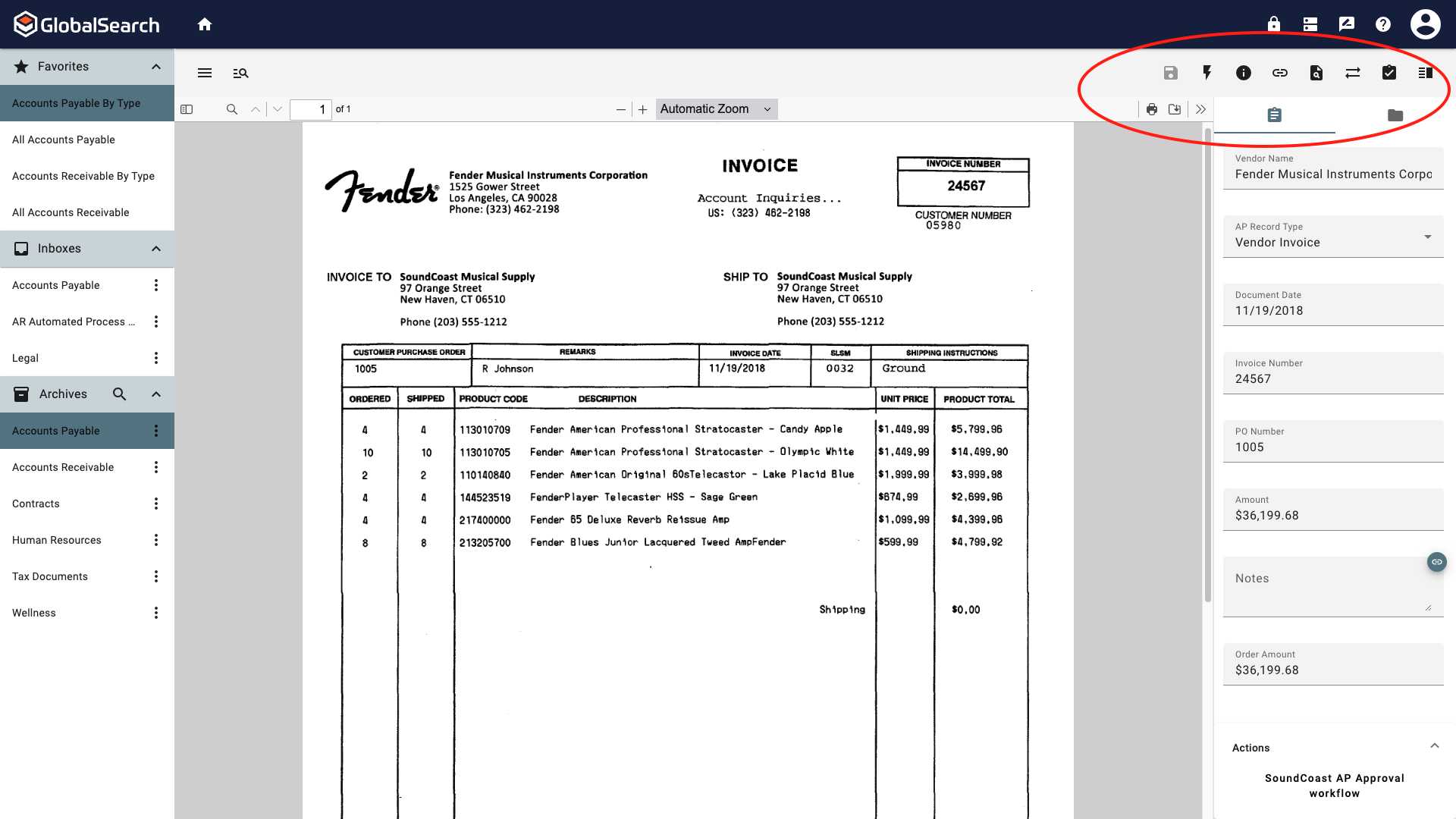 Share from the Document View by sharing a link, printing, or exporting.