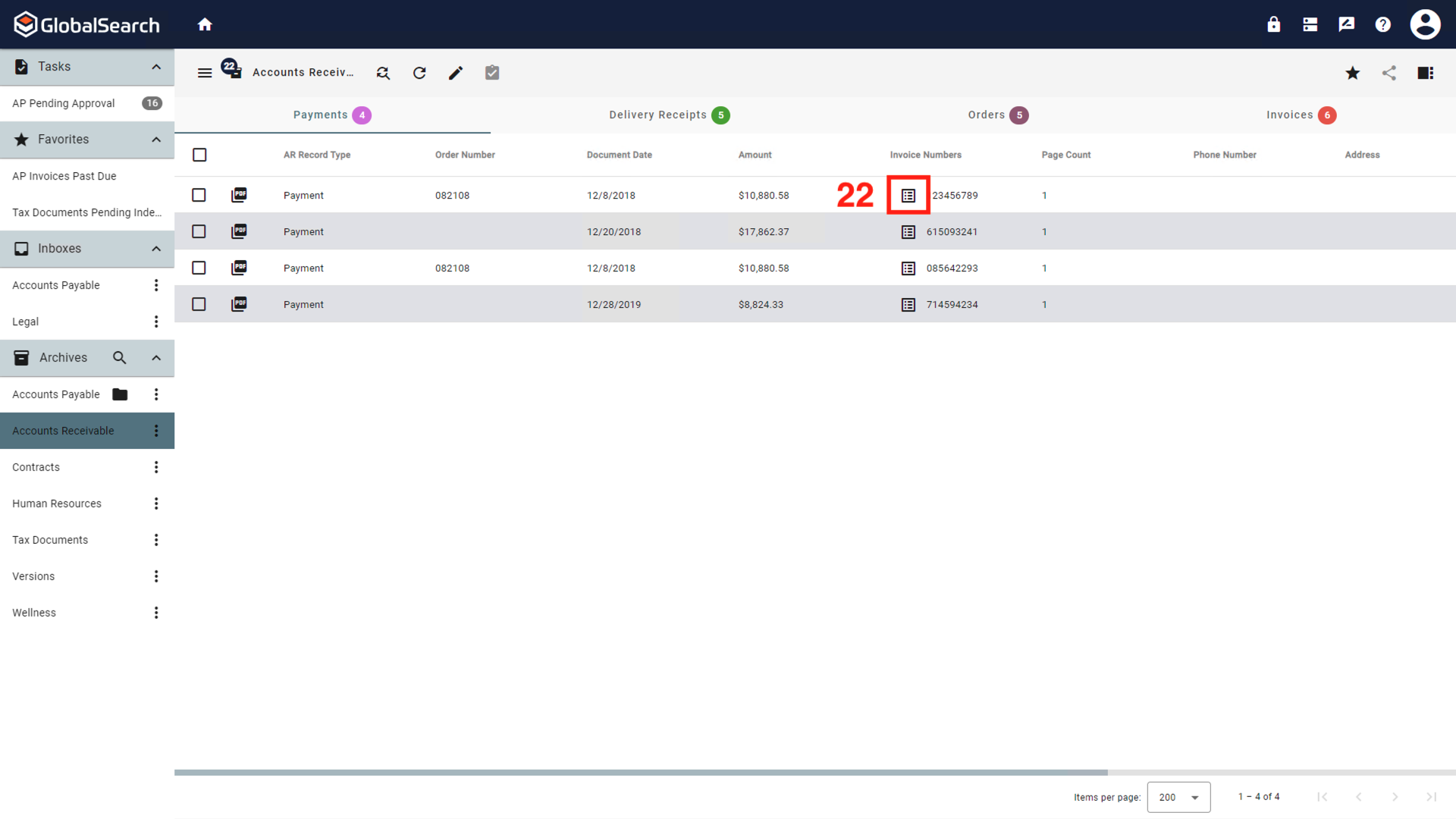 Multi value field indicated by the icon in the index field.