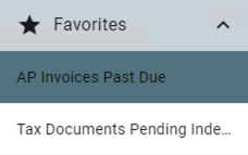 Favorites pane in the navigation panel with 2 favorited searches.