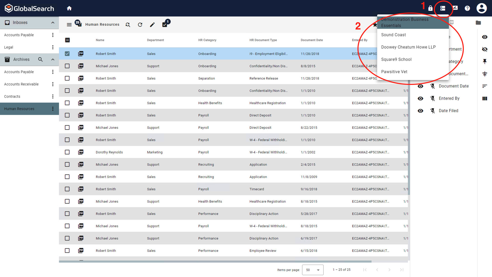 Select the database select option to display a list of available database.