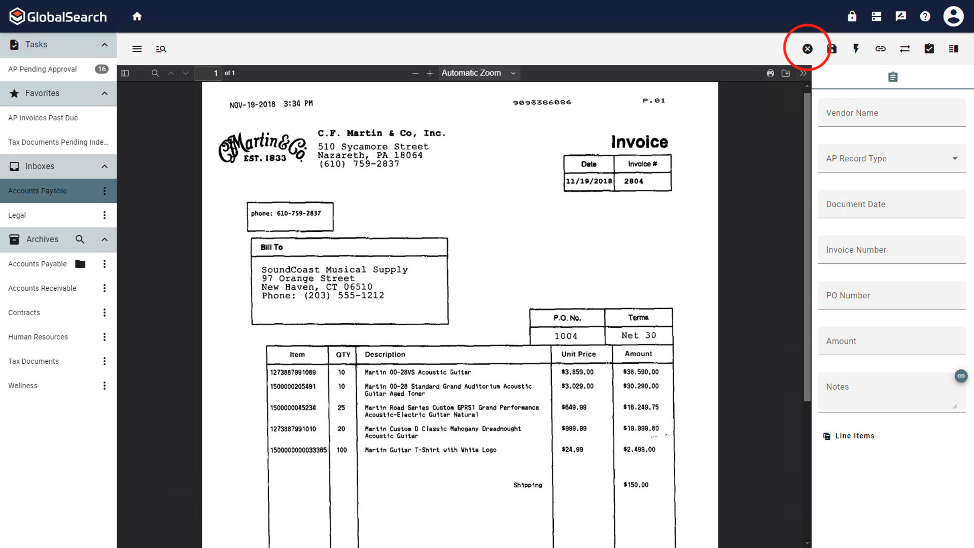 Cancel indexing button in the Document viewer toolbar.