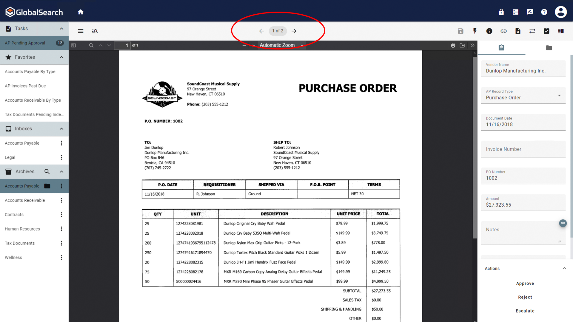 Viewing multiple documents to take action.