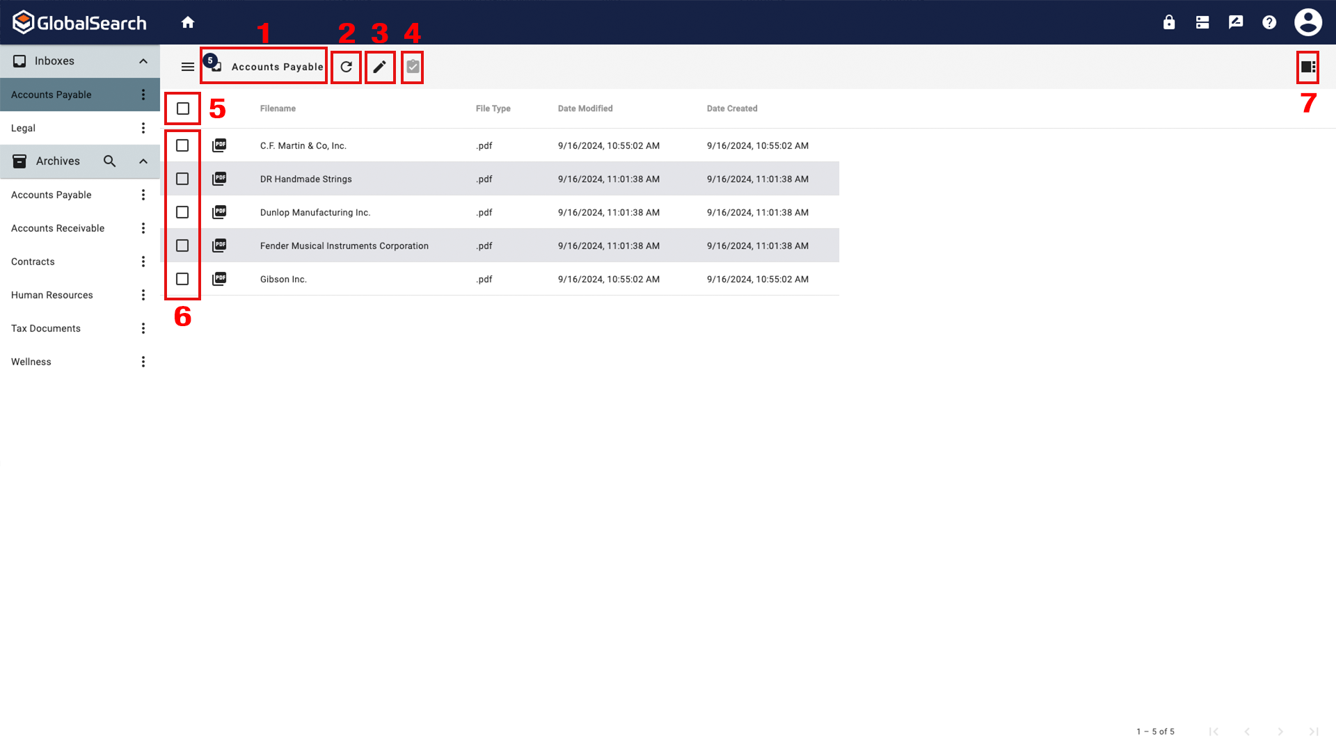 List of documents waiting to be indexed in the Accounts Payable inbox.