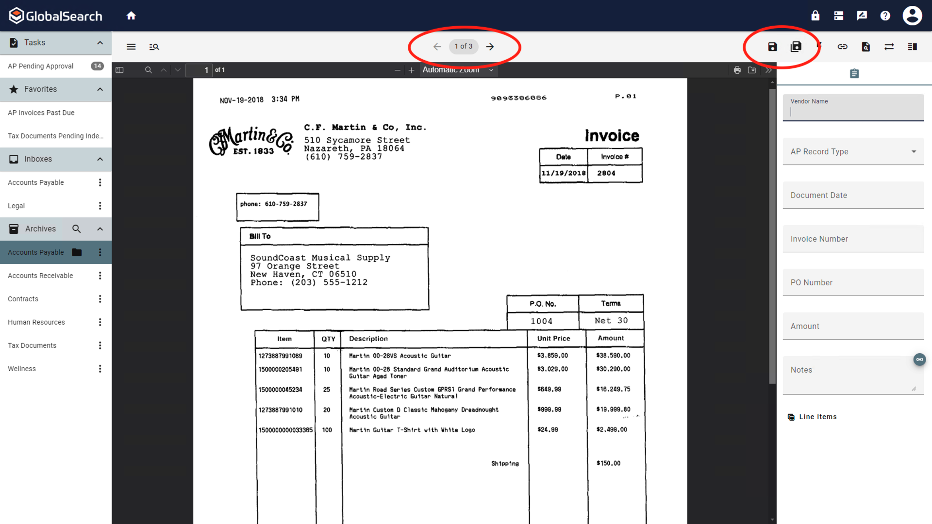 First document imported with index data.