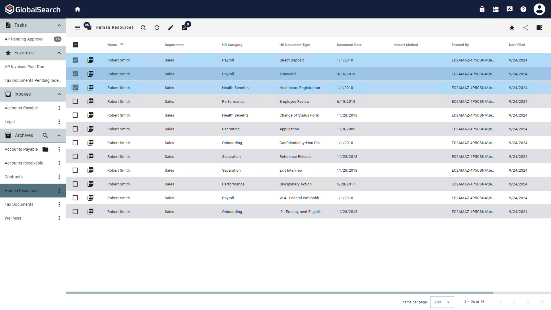 Select documents to be merged.