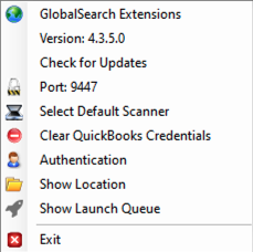 GlobalSearch Extension task bar menu.