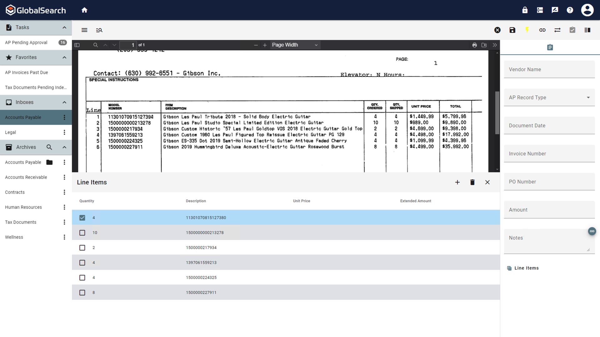 Bulk indexing of line item data.