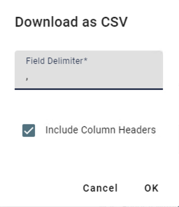 Download as CSV popup optons.