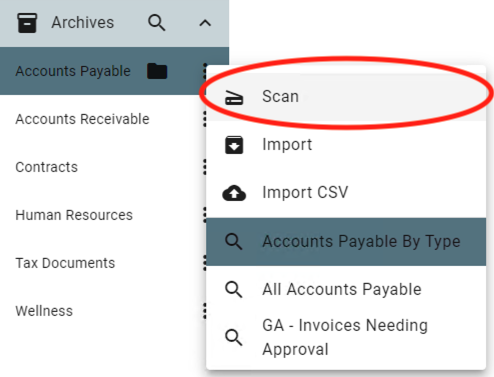 Expanded archive options to expose scan import option.