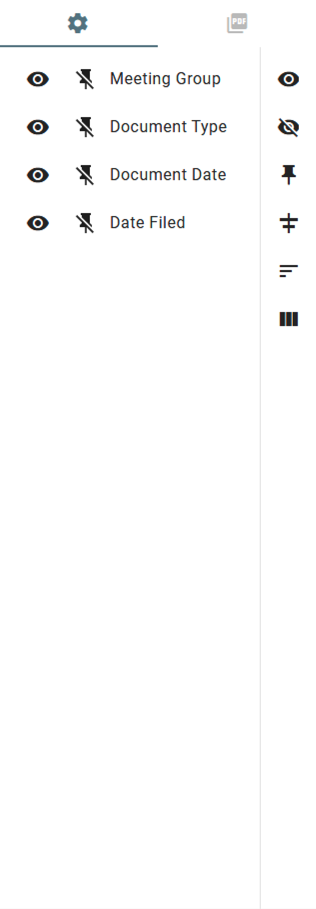 Grid view settings options for each index field.